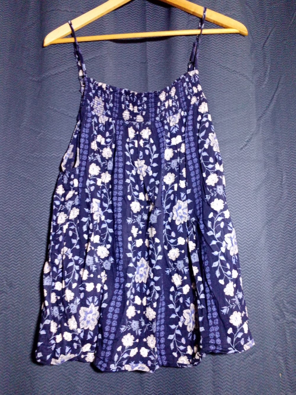 Old Navy Navy Blue Floral Spaghetti Strap Blouse